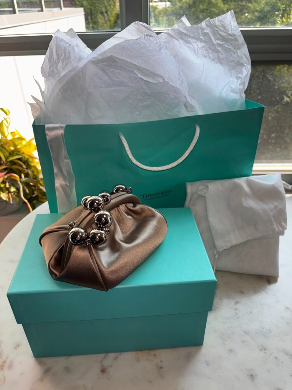 Pristine & Unworn Tiffany & Co. Satin Ball Bracelet Bag